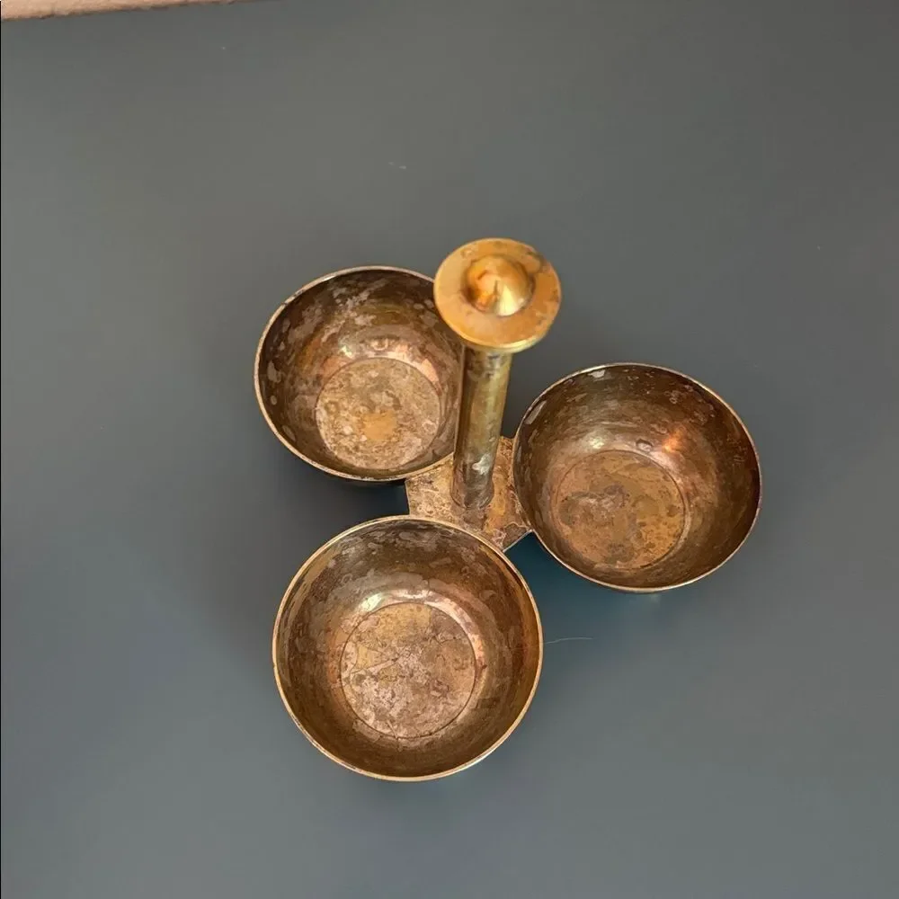 DEPARTMENT 56 Vintage Brass Silver Plated 3 Bowl Condiment/Candy Dish